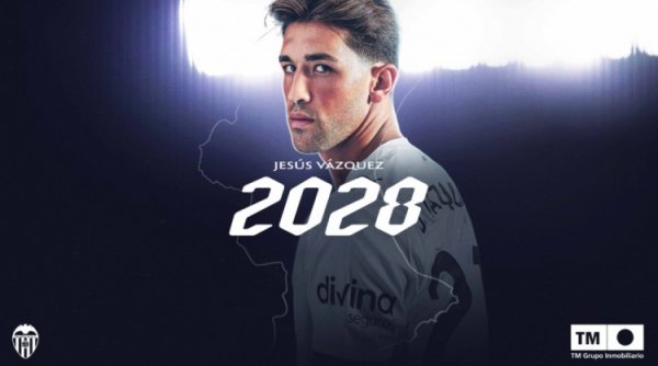 官方：瓦伦西亚与22岁左后场球员热苏斯-巴斯克斯续约至2028年